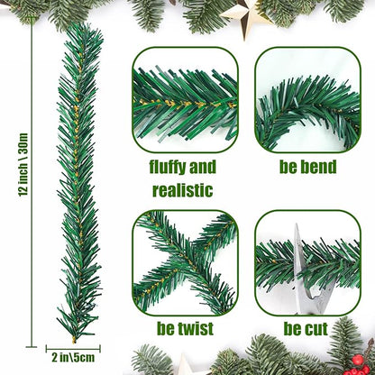 Uieke 50 Pcs Christmas Garland Ties 12Inch Artificial Pine Needles Garland Faux Pine Greenery Stems Twist Wired Tree Branches Wreath Tie for Craft Gift Wrapping Party Supply Christmas Decoration