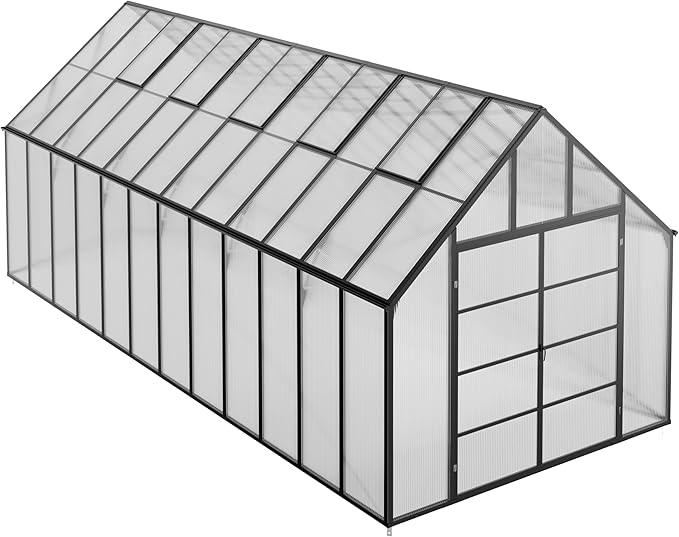 10'x10'x24' Snap-Together Greenhouse - Easy 3-Way Connectors, Heavy-Duty Aluminum Frame, Wind/Snow Resistant for Gardening/Urban Farming, Includes Sliding Door & Ventilation Windows