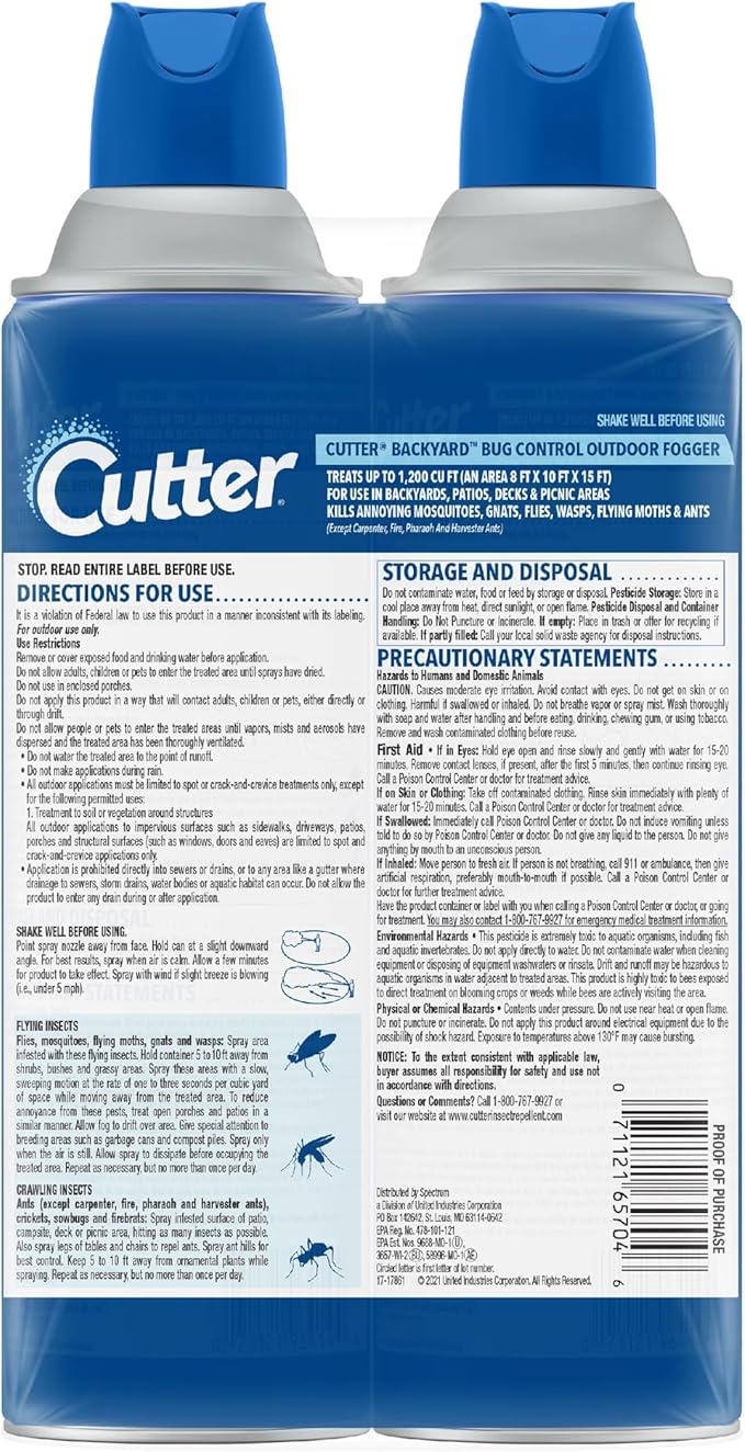 Cutter Backyard Bug Control Outdoor Fogger (2 Pack), Kills Mosquitoes, Fleas & Listed Ants, 16 fl Ounce
