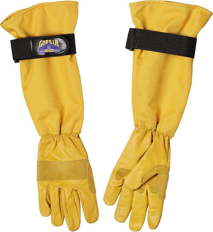 GORILLA EASY CONNECT Gardening Gloves Lightweight Tough Heavy Duty Long Sleeve Leather Pruning Gloves with Adjustable Strap