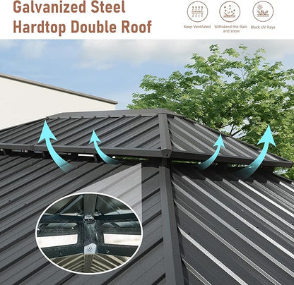 Domi Hardtop Gazebo 12x20FT, Aluminum Outdoor Gazebo with Galvanized Steel Double Roof Canopy, Curtains and Netting Included, Metal Gazebo Permanent Pavilion for Patio, Lawn, Garden, Gray