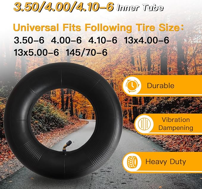 2-Pcs 4.10/3.50-6 Inner Tube 4.00/3.50-6 13 x 4.00-6 3.50-6 4.00-6 4.10-6 Replacement Inner Tube for Wheelbarrows, Mowers, Hand Trucks and More