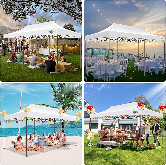 COBIZI 10x20 Pop Up Heavy Duty Canopy with 6 Sidewalls and Hexagonal Legs, Easy up Tent for Parties, Commercial and Wedding, Outdoor Canopy with Roller Bag, Sand Bags, Waterproof & UPF50+ (White)