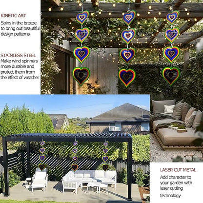 DJUAN Wind Spinners Outdoor Garden Decor,Stainless Steel Heart Wind Spinner for Yard Art Ornaments Porch Patio Balcony Home House, Christmas Party Decorations,Birthday Gifts for Mom Women Grandma aunt