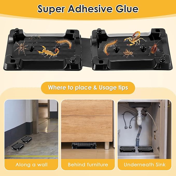 Qualirey 6 Scorpion Glue Tray Traps, Adhesive Scorpion Killer Indoor, Pet and Children Safe, Scorpion Repellent, Insect Traps Indoor, Sticky Bug Catcher for Basement, Bathrooms and Garage