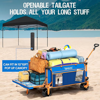 Old Bahama Bay Extra Large Heavy-Duty Beach Wagon - 55.11" x 26.38" Foldable Utility Cart with 400 lbs Capacity, Compact Fold Design, Ideal for Beach, Camping, Groceries, and Outdoor Adventures