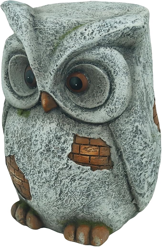 13‘’H Owl Statue Garden Owl Stool MGO Outdoor Decor Statue Decorative Sculpture Stool Plant Stand for Home Decor Yard Patio Garden Statues,Grey