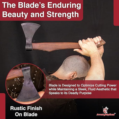 Armory Replicas™ Viking Saga Traditional Wooden Battle Axe Hand-Forged Iron Steel Blade, Rustic Finish, Fully Functional, 20.5” Overall Length Perfect for Camping, Reenactments, and Cosplay