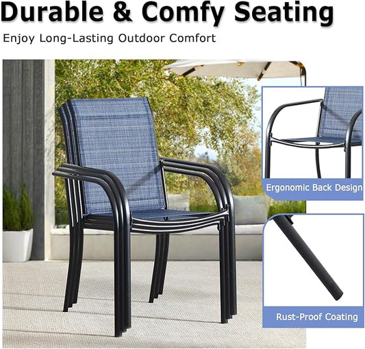 Patio Chairs Set of 4, Outdoor Dining Chairs with Breathable Textilene Fabric, Stackable Patio Chairs for Lawn, Garden, Backyard, Poolside, Blue