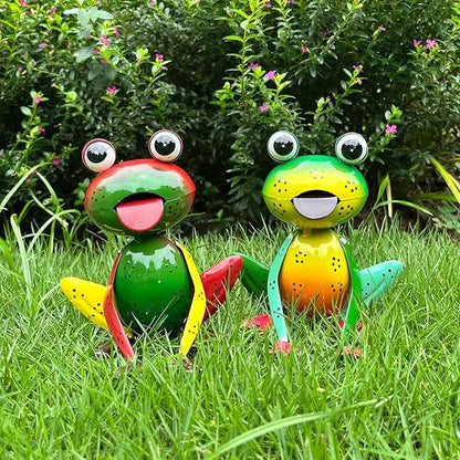 Metal Garden Decor Yard Art for Outside Set of 2 Cute Small Frogs Lawn Patio Ornaments Backyard Decorations Garden Gifts for Mom - (Yellow,Green)