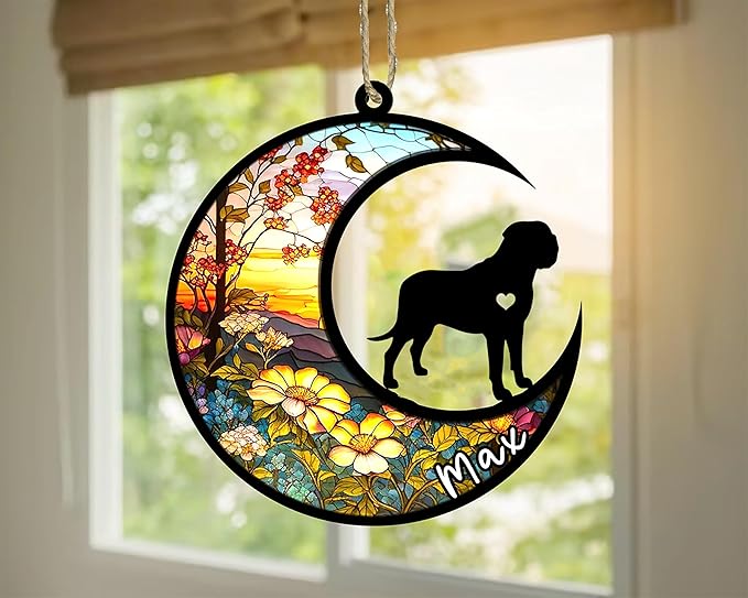Personalized Dog Memorial, Custom Name English Mastiff Dog Christmas Ornament with Name, Custom Breeds, Pet Loss Light Catcher, Gifts for Lovers Loss of Pet Sympathy on Mothers Day Christmas