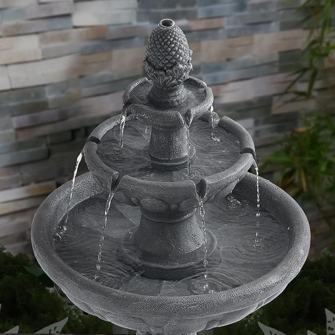 3 Tiered Outdoor Waterfall Fountains, Pineapple Top Water Fountain, Floor Garden Waterfalls Outside, Modern Cascading Flow Fountain for Garden, Yard, Patio, Home Decor