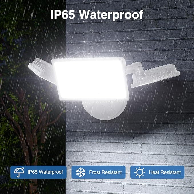 150W Flood Lights Outdoor Waterproof IP65, Exterior LED Floodlights with 3 Adjustable Heads, 15000LM Super Bright Security Lights Fixture, Outside Lights for House, Backyard 2 Pack