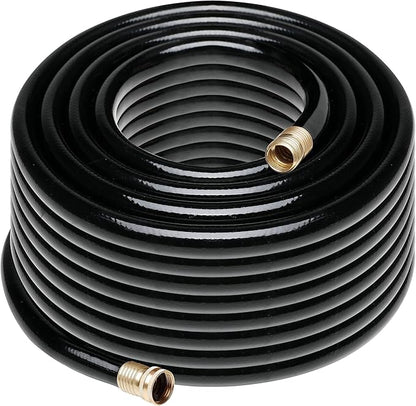 Worth Long Leader Black Garden Hose 5/8 in. x 100 ft. -Brass Aluminum Ends for Household & Yard Use -Medium Duty Durable Flexible Lightweight Water Pipe -Kink Free, No Leaking, Male/Female Fittings