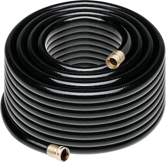 Worth Long Leader Black Garden Hose 5/8 in. x 100 ft. -Brass Aluminum Ends for Household & Yard Use -Medium Duty Durable Flexible Lightweight Water Pipe -Kink Free, No Leaking, Male/Female Fittings