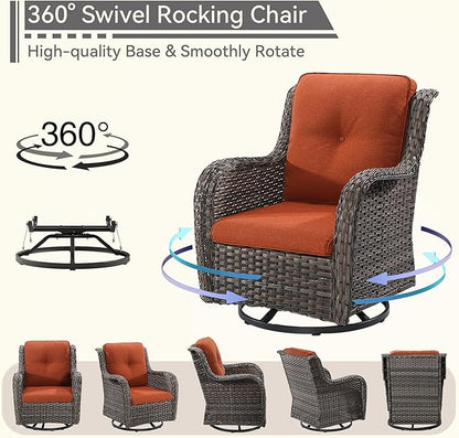 Outdoor Swivel Rocker Patio Chair - Outdoor Wicker Patio Chair with Olefin Fabric Cushions, Suitable for Backyard Deck and Porch, Orange