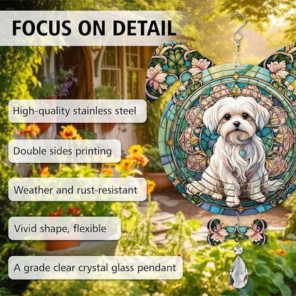 Maltese Dog Ears Wind Spinner, Maltese Wind Spinner Hanging for Yard and Garden V02
