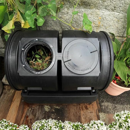 Good Ideas Compost Wizard Outdoor Garden Dual Tumbler Compost Container, Black