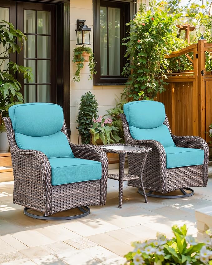 Luxury 24x24x6 Inch Smile Outdoor Sofa Cushions Set of 3 - Comfy Deep Seat Patio Furniture Pillows for Wicker Rocker Dining Chair Loveseat 3-Seater L-Shape Sectional Sofa - Turquoise