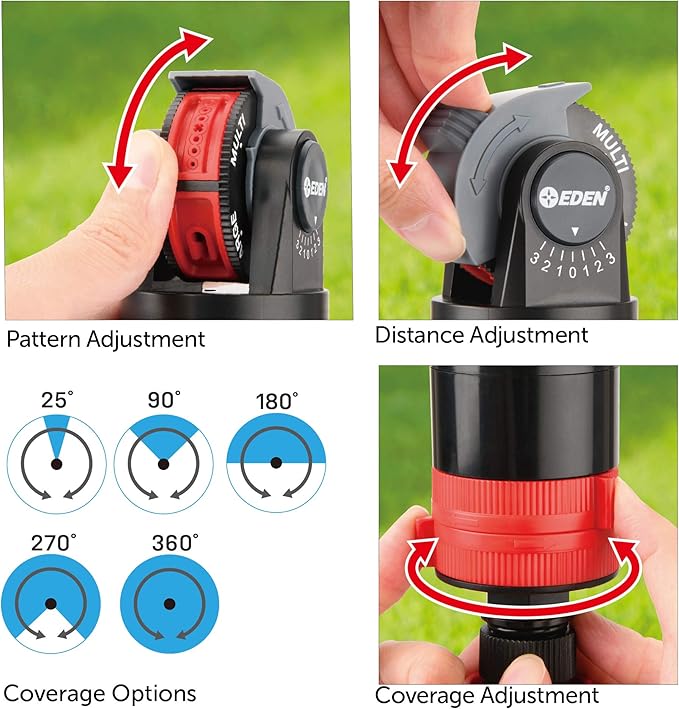 Eden 94124 Multi Pattern Turbo Gear Drive Sprinkler Plus Misting System, with Quick Connect Set, 360 Degree Coverage