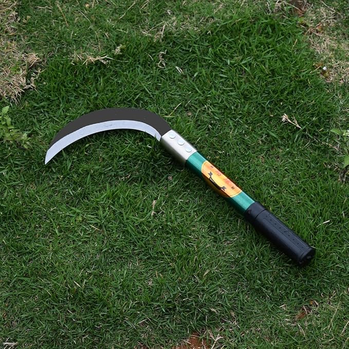 KEYI Weeding Sickle,Steel Grass Sickle,Manganese Steel Blade/Hardwood Handle Hand held Serrated Grass Hook Cutter - Great for Removing Unwanted Vines and Weeds. (13.8 in*6.3 in)