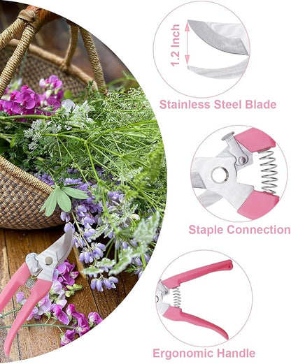 Pruning Shears for Gardening, 1 Pack Garden Scissors for Cutting Fresh Flowers, Floral Clippers for Plants, Fruits (Pink)