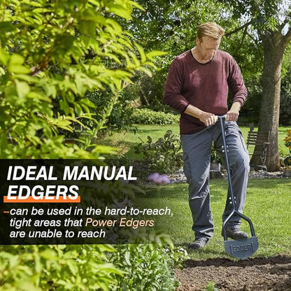 Colwelt Manual Edger Lawn Tool 40-inch, Half Moon Edger Chopper Lawn Tool with V-Shape Serrated Blade, Solid Steel Lawn Edger Tool with Soft T-Grip, Garden Edger for Sidewalk, Grass, Yard, Landscape