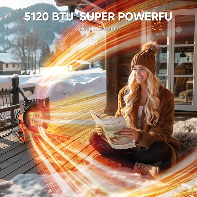 Greenhouse Heater with Remote, 1500W Outdoor Patio Heater with Digital Thermostat, Garage heater 24-Hour Timer for 3S Fast Heating, 3 Modes Adjustment, PTC Overheat Protection for Grow Ten