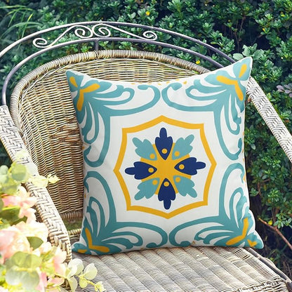 Pyonic Outdoor Pillow Covers 16x16 Spring Summer Garden Waterproof Throw Pillow Covers Cushion Case Patio Pillows for Couch Tent,Set of 4,Blue