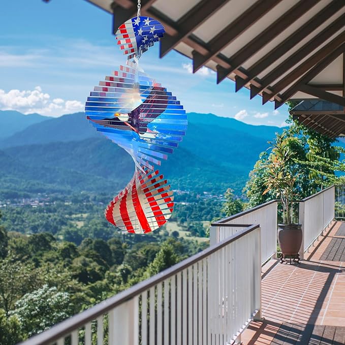 Wind Spinners Outdoor Creates a Soaring Eagle Effect, 3D American Flag Eagle Wind Spinner Hanging Independence Day/Memorial Day Decorations,Gifts for Men/Women,15in Garden Decor,Yard Art