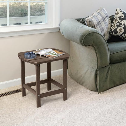 TORVA Patio Adirondack Side Table, Outdoor End Tables All-Weather Resistant HDPE Humidity-Proof Long Time Use for Deck, Lawn,Garden, Porch, Backyard End Table（Brown Color-1 Tier）