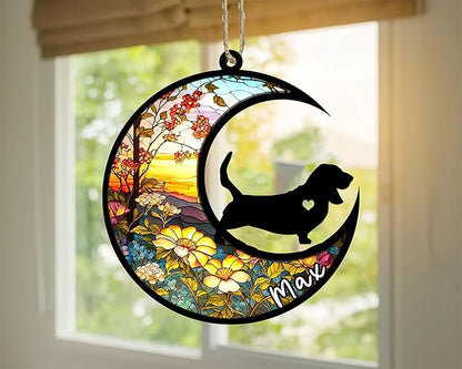 Personalized Dog Memorial, Custom Name Basset Hound Dog Christmas Ornament with Name, Custom Breeds, Pet Loss Light Catcher, Gifts for Lovers Loss of Pet Sympathy on Mothers Day Christmas