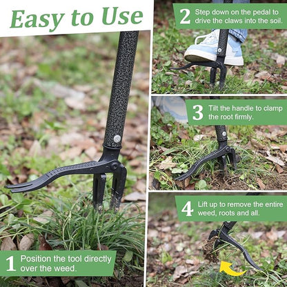 60” Stand Up Weed Puller Tool with Long Handle Reinforced 4-Claw Metal Head Manual Weeders Picker for Removing Dandelion Crabgrass from Garden Yard Lawn Without Bending or Kneeling
