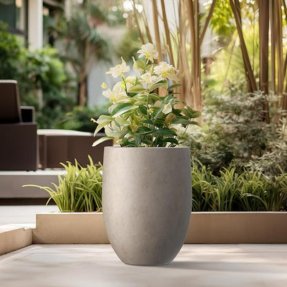 Kante 21.7" H Buff Concrete Tall Planter, Large Outdoor Indoor Decorative Pot with Drainage Hole and Rubber Plug, Modern Round Style for Home and Garden