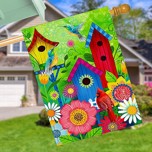 Bird Fall sunflower flags outdoor 28x40 double sided Large garden flag, Cardinal Bird house flag, Courtyard outdoor Lawn Farmhouse Decoration