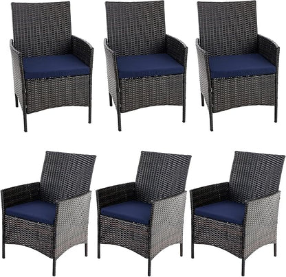 PHI VILLA Outdoor Wicker Dining Chairs Set of 6, Modern PE Rattan Armchair with Cushions for Patio, Deck, Yard, Porch