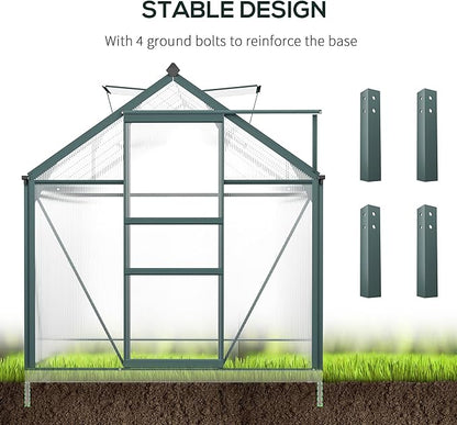 Outsunny 6' x 10' Greenhouse for Outdoors, Polycarbonate Greenhouse with Rain Gutter and Roof Vent, Aluminum Walk-in Green Houses for Outside for Patio Backyard Garden, Dark Green