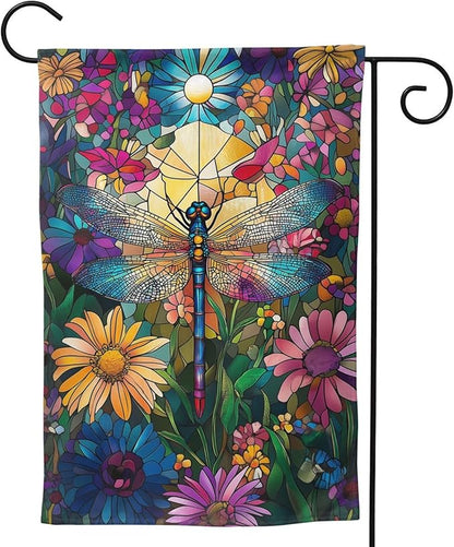 Dragonfly Flowers Garden Flag Vertical Double Sided Outdoor Yard Flags 12.5x18 Inch Burlap Banners for House Lawn