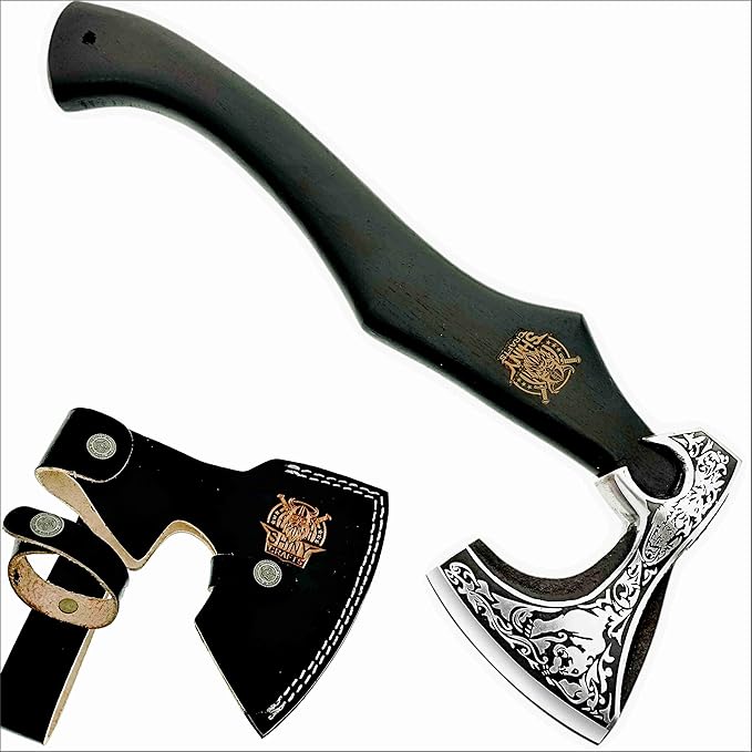 SHINY CRAFTS-Camping Axe Tomahawk Viking Bearded Axe Handmade Viking Axe with Ashwood Handle Viking Gifts for Men with Premium Quality Leather Sheath (SCA 24)