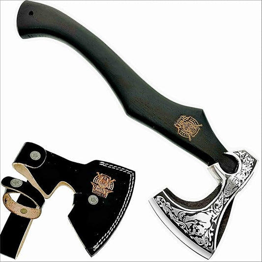 SHINY CRAFTS-Camping Axe Tomahawk Viking Bearded Axe Handmade Viking Axe with Ashwood Handle Viking Gifts for Men with Premium Quality Leather Sheath (SCA 24)