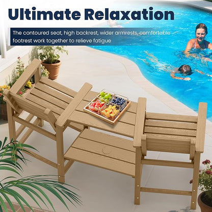 Tall Adirondack Chairs Set of 2, All Weather HDPE Poly Bar Height Balcony Adirondack Chair with Removable Double Connecting Trays, Outdoor Adirondack Barstools for Deck, Patio, Yard, Pool, Lawn