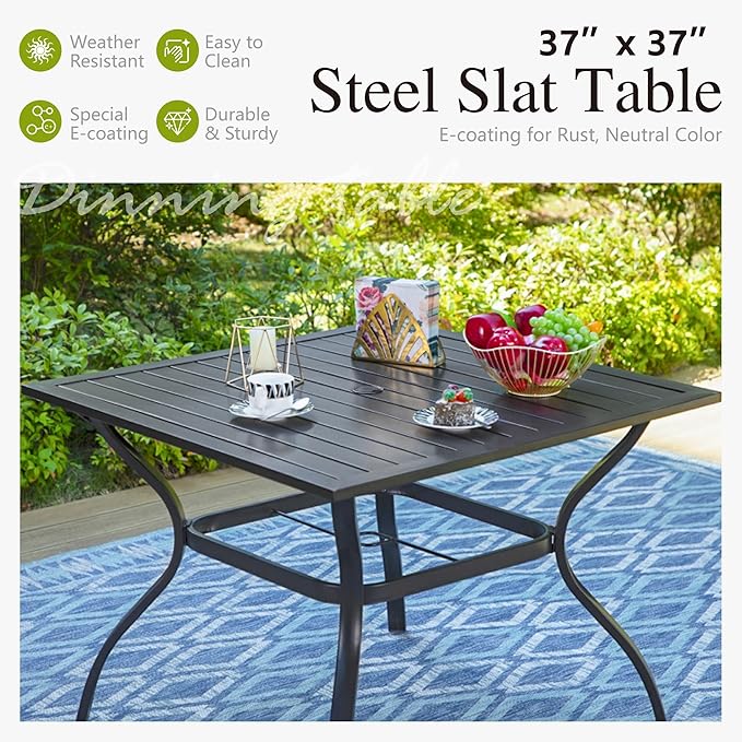 Sophia & William Patio Dining Set with Umbrella 6 Pieces, Outdoor Table and Chairs with 10ft Patio Navy Umbrella(No Base), Weather-Resistant for Garden, Backyard, Lawn, Balcony