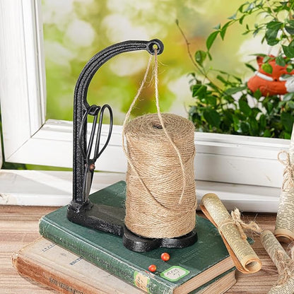 Sungmor Cast Iron Garden Twine Holder Set - 1300ft. Natural Jute Twine String & Rope Rack & Scissors - Decorative & Practical Home Arts Crafts Tools for Picture Display Gift Wrapping Packing Gardening