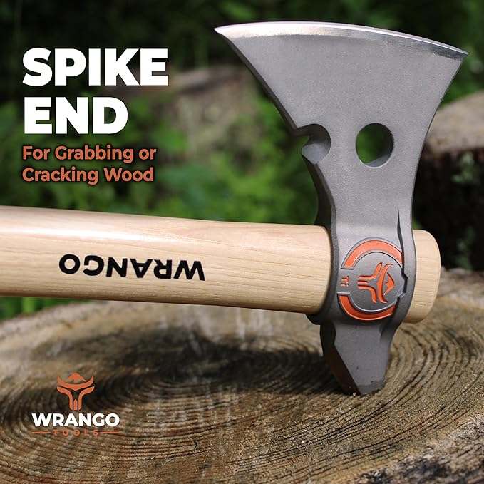 Titanium Camp Axe - 18" & 11.5" Wood Hickory Handles - Tomahawk Axe Spike End - 2-Piece Slip-Fit Design - Includes Blade Sheath and 2 Handles - Survival Axe