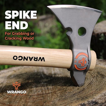 Titanium Camp Axe - 18" & 11.5" Wood Hickory Handles - Tomahawk Axe Spike End - 2-Piece Slip-Fit Design - Includes Blade Sheath and 2 Handles - Survival Axe