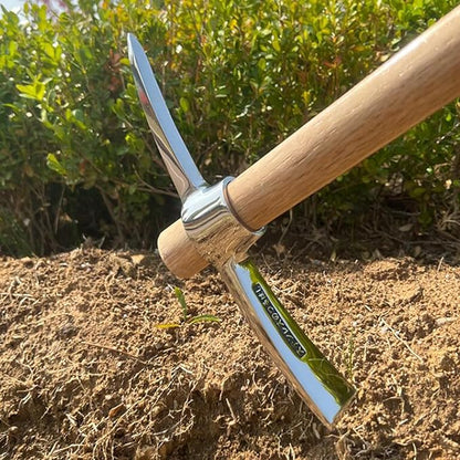 Gardening Pick Axes, 2 in 1 Multifunctional Mattock Pickaxe, Stainless Steel Double Headed Pickaxe with Wooden Handle for Weeding, Loosening Soil, Planting Vegetables, Digging Holes A