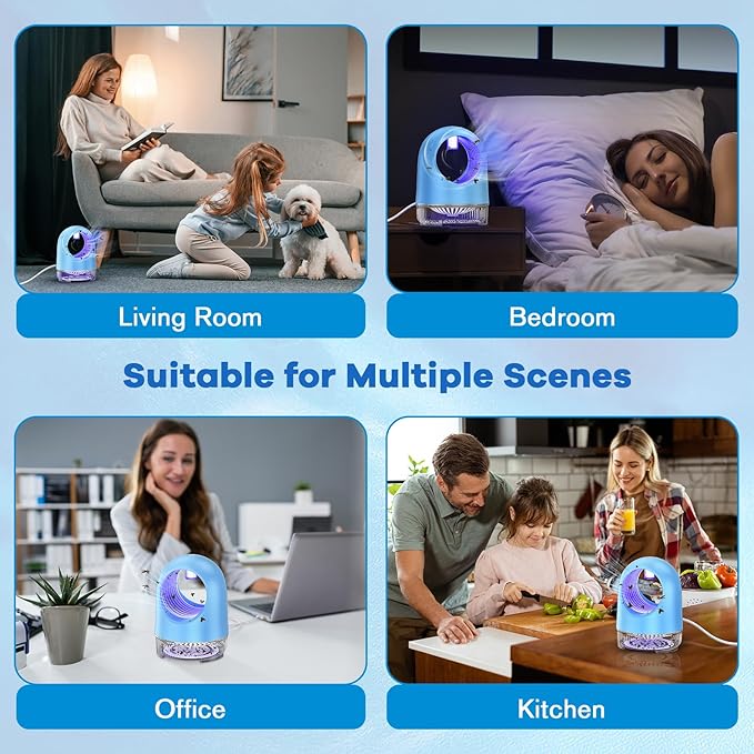 Indoor Fruit Fly Trap, Fan Powered Bug Catcher for Home, Effective Traps for Fruit Flies, Gnats, Mosquitoes & Moths (Blue)