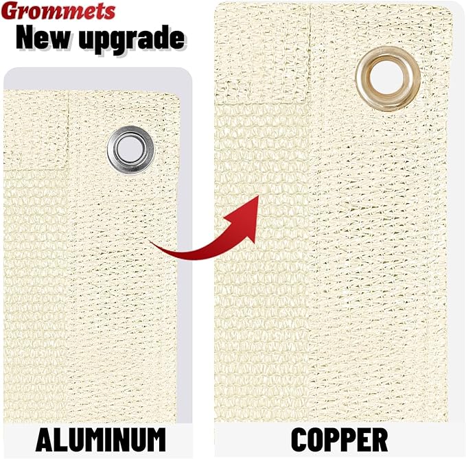 SUNNY GUARD Shade Cloth Custom Size 7x10 FT Sun Shade Screen Fabric Shade Cover Tarp with Grommets for Pergola Backyard Garden, Butter Cream(We Customized)