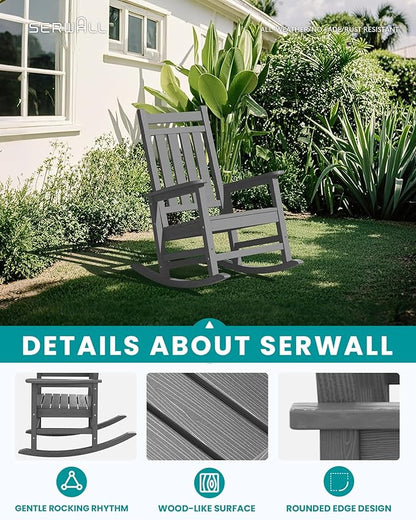 SERWALL HDPE Outdoor Rocking Chair Set of 8, Patio Rocking Chairs for Adults, All Weather Outdoor Rockers for Lawn, Grey
