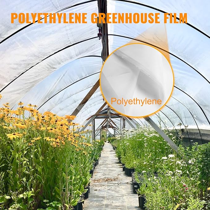 VEVOR Greenhouse Plastic Sheeting 16 x 28 ft, 6 Mil Thickness UV Resistant Clear Polyethylene Film, Hoop Green House Cover for Farms, Agriculture, Garden